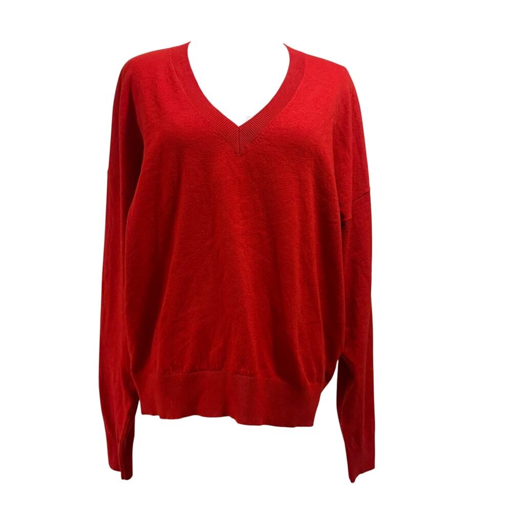 NWT Nordstrom Rack Red V Neck Sweater Women Large Crewneck Preppy Holiday